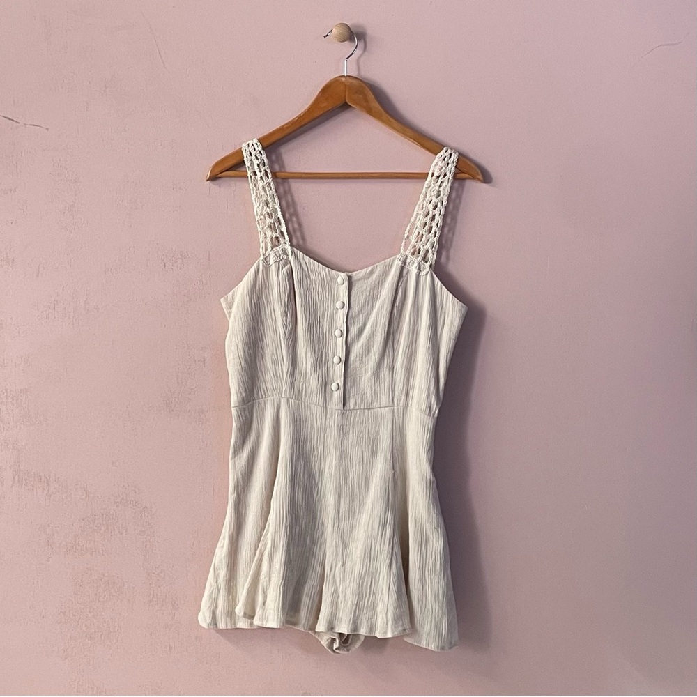 PJ by Peter Jensen Retro-Inspired Cream Cotton Crochet Strap Romper NWT Size M